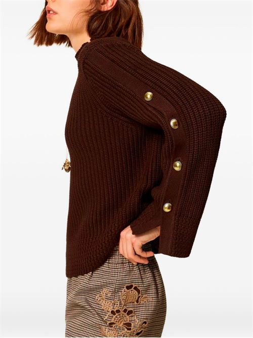 Maglia Twinset marrone a coste con bottoni metallici sulle maniche TWINSET | 262TP317013411