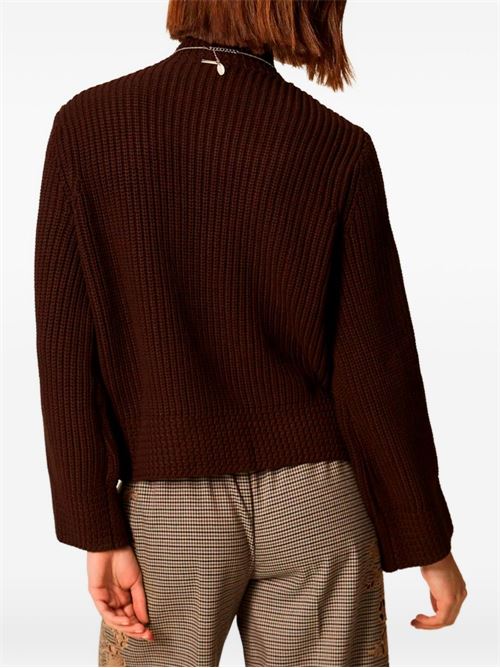 Maglia Twinset marrone a coste con bottoni metallici sulle maniche TWINSET | 262TP317013411
