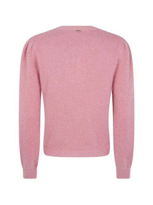 Cardigan Twinset rosa in lana con maniche a sbuffo e dettaglio in piume TWINSET | 262TP326100916