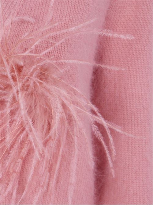 Cardigan Twinset rosa in lana con maniche a sbuffo e dettaglio in piume TWINSET | 262TP326100916
