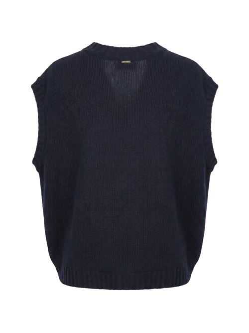Maglia smanicata Twinset blu navy in misto lana e cashmere con lavorazione a coste TWINSET | 262TP350511989