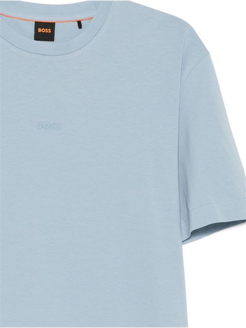 T-shirt uomo BOSS celeste con logo centrale BOSS | 50473278458