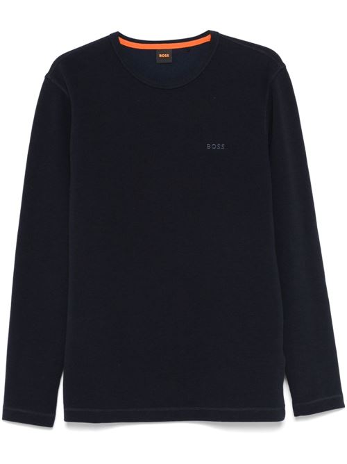 Felpa uomo girocollo blu con lavorazione in rilievo BOSS | 50520725404