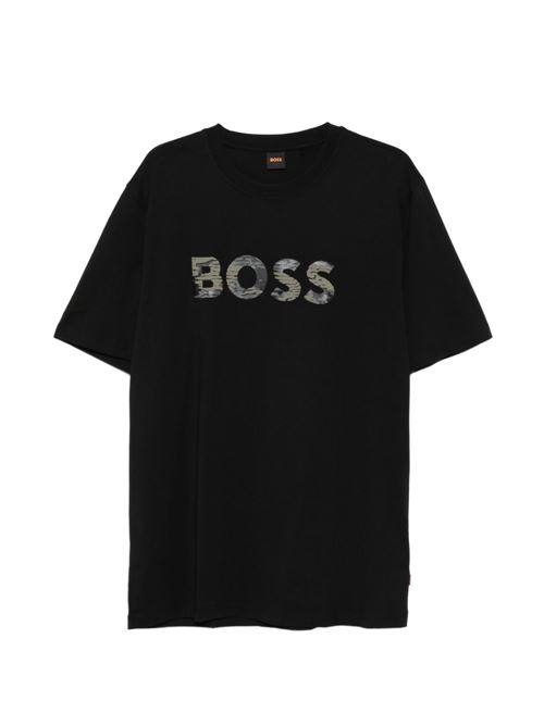 T-shirt uomo manica corta nera con stampa BOSS | 50556009001