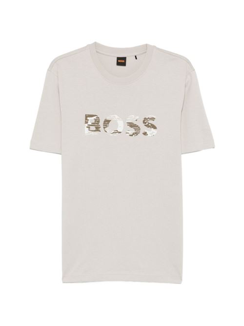 T-shirt uomo manica corta grigia con stampa BOSS | 50556009070
