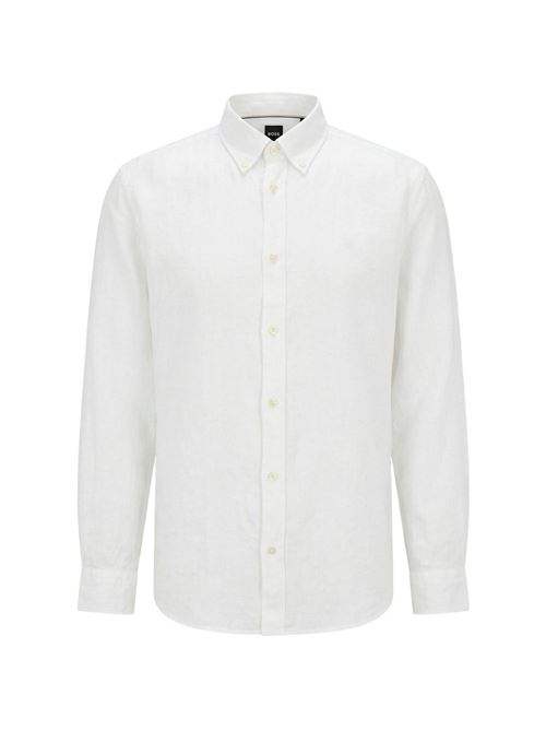 Camicia uomo bianca in lino BOSS | 50556077100