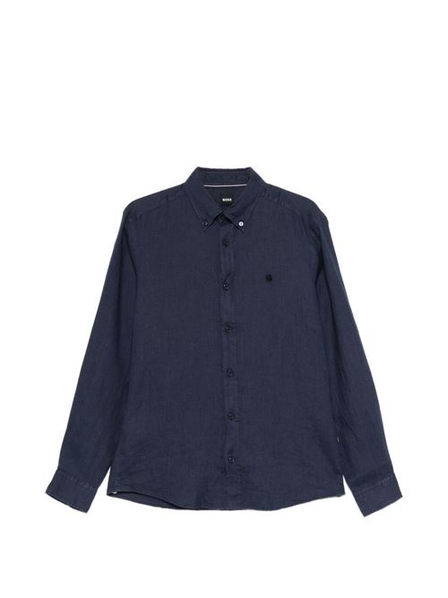 Camicia uomo BOSS Liam in lino blu BOSS | 50556077404