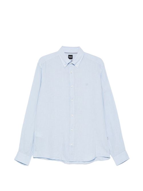 Camicia uomo BOSS Liam in lino celeste BOSS | 50556077450