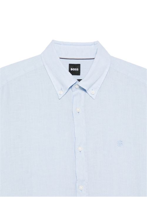 Camicia uomo BOSS Liam in lino celeste BOSS | 50556077450
