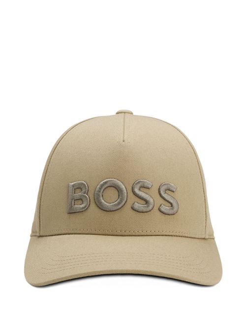 cappello uomo beige con tesa e logo BOSS | 50556418252