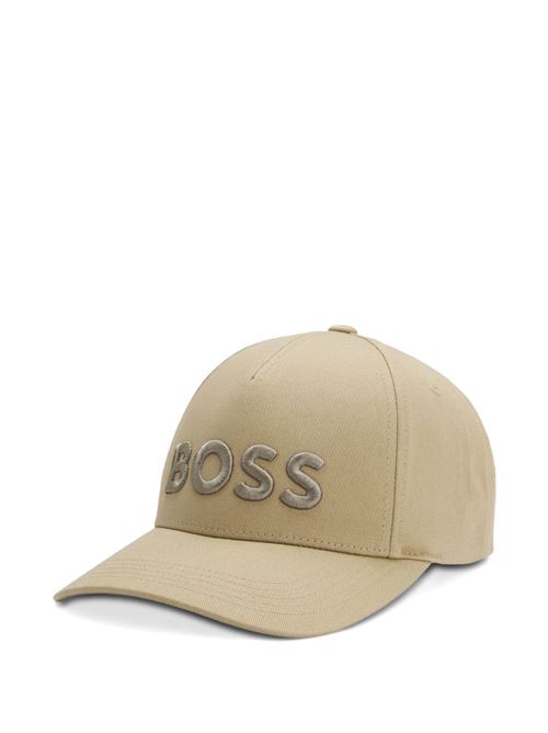 cappello uomo beige con tesa e logo BOSS | 50556418252