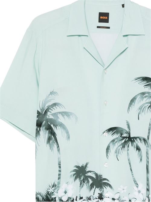 Camicia Boss uomo mezza manica salvia con stampa palme BOSS | 50559632446
