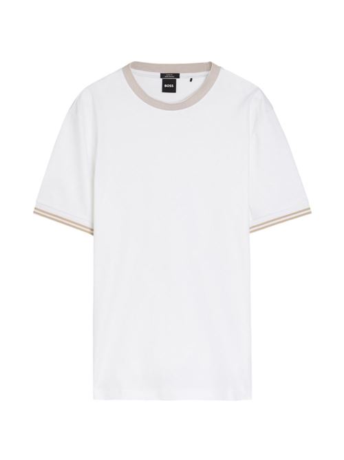 Polo uomo BOSS bianca beige con bordini a contrasto BOSS | 50559667100