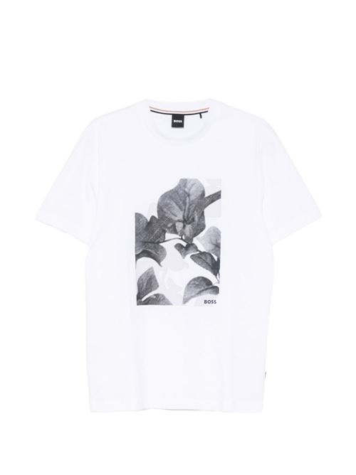 T-shirt uomo BOSS bianca con stampa fiori BOSS | 50559754100