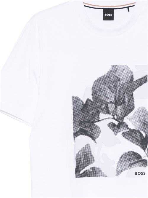 T-shirt uomo BOSS bianca con stampa fiori BOSS | 50559754100