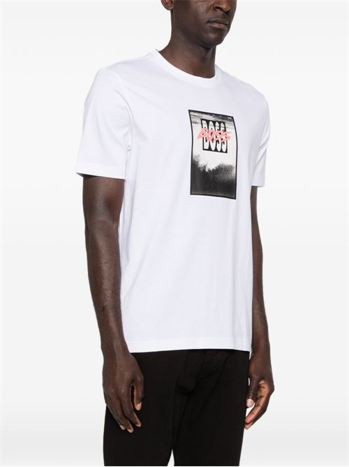 T-shirt uomo Boss manica corta bianca con stampa BOSS | 50561846100