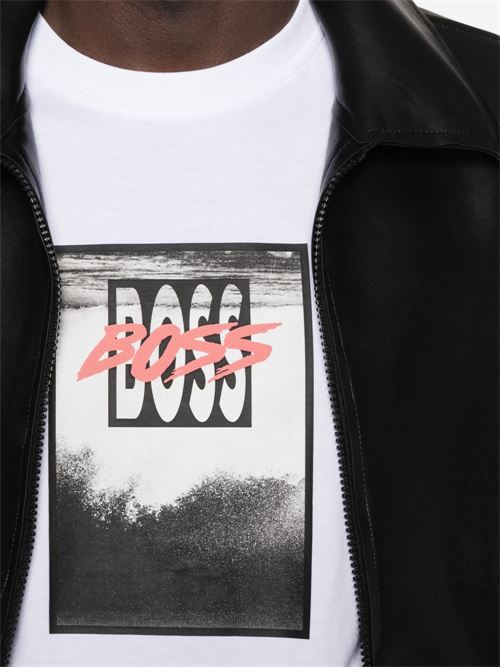 T-shirt uomo Boss manica corta bianca con stampa BOSS | 50561846100