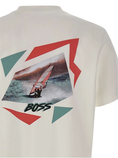 T-shirt uomo Boss mezza manica bianca con stampa windusrf BOSS | 50561872101