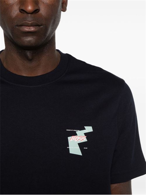 T-shirt Boss uomo manica corta nera con stampa BOSS | 50561872404