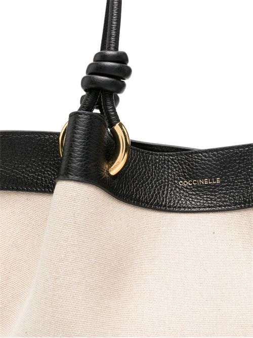 Borsa donna Coccinelle shopping canvas sabbia e nero COCCINELLE | E1U06110201846