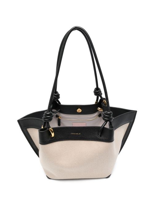 Borsa donna Coccinelle shopping canvas sabbia e nero COCCINELLE | E1U06110201846