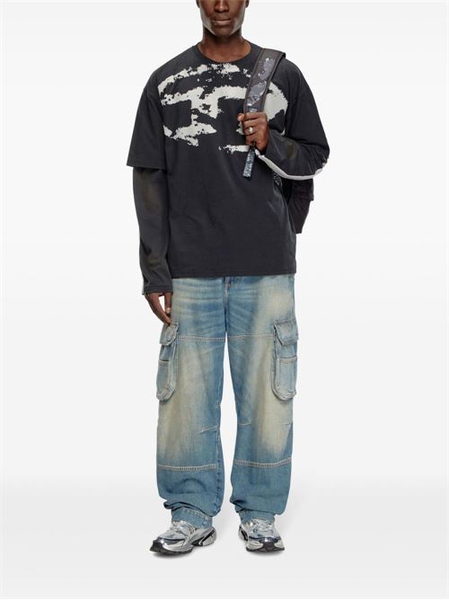 T-shirt uomo Diesel maxi logo oval D nero bianco DIESEL | A130490DQAU9XX