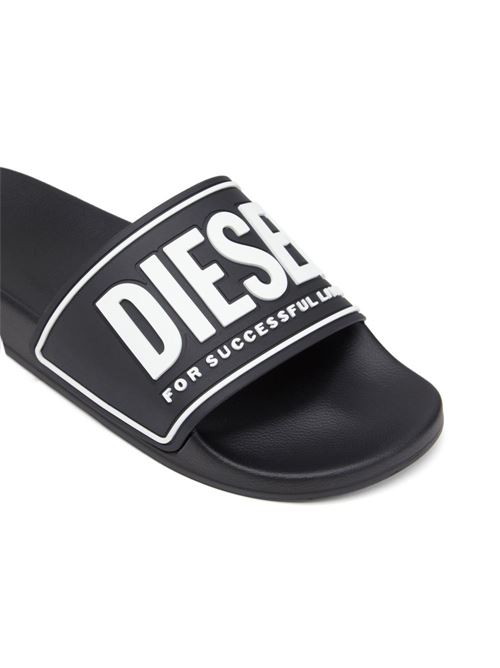 Ciabatte uomo Diesel nere con maxi logo bianco DIESEL | Y02801P4441H0958