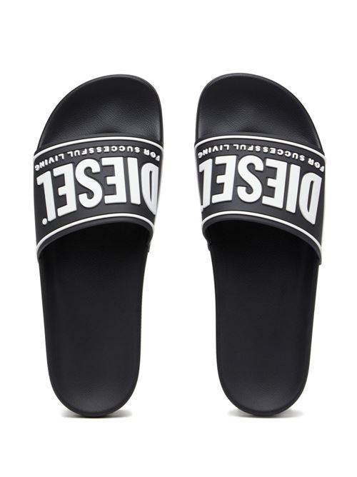 Ciabatte uomo Diesel nere con maxi logo bianco DIESEL | Y02801P4441H0958