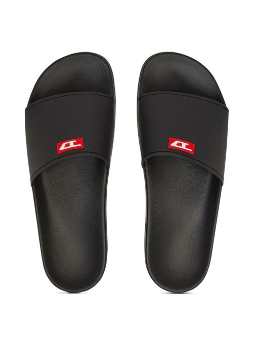 Ciabatte uomo Diesel nere con mini logo rosso DIESEL | Y03712P8453T8013