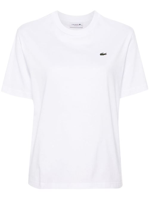 T-shirt donna bianca con logo ricamato LACOSTE | TF7215001