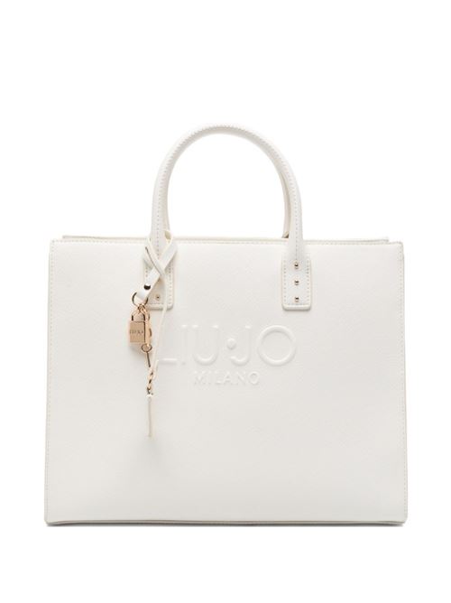 Borsa donna tote bianca con logo goffrato LIU-JO | AA6149ES029X0459