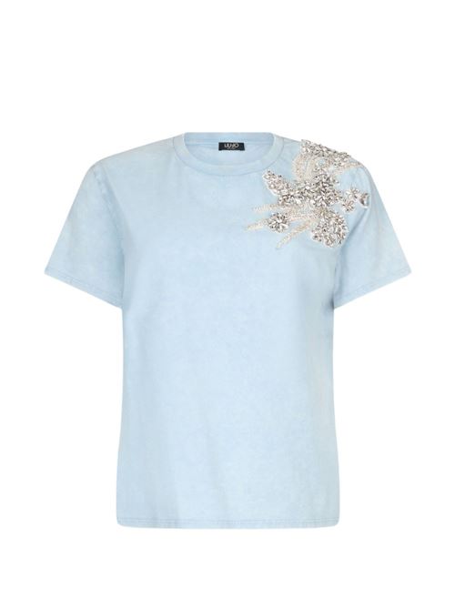 T-shirt donna celeste con decorazione in perline LIU-JO | CA6010J3868P9748