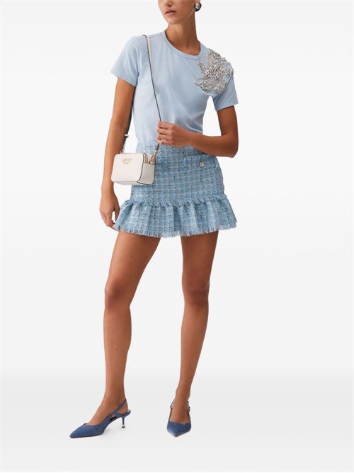 T-shirt donna celeste con decorazione in perline LIU-JO | CA6010J3868P9748