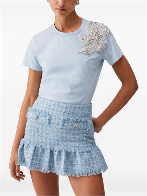 T-shirt donna celeste con decorazione in perline LIU-JO | CA6010J3868P9748