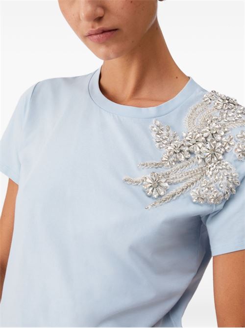 T-shirt donna celeste con decorazione in perline LIU-JO | CA6010J3868P9748