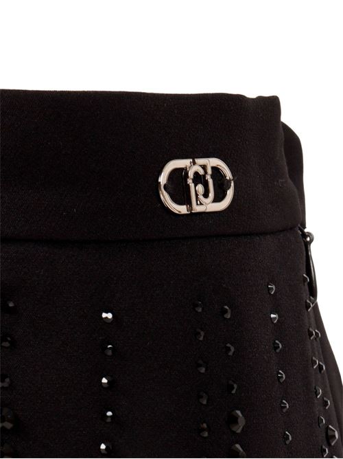 Minigonna Liu Jo Kids da ragazza nera in tessuto tecnico con strass applicati LIU-JO | GA6017T7896Y9048