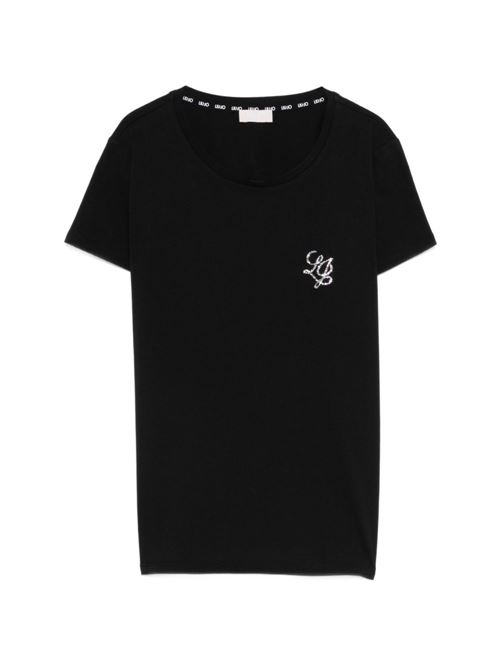 T-shirt donna nera con logo LIU-JO | TA6056JS923S9149