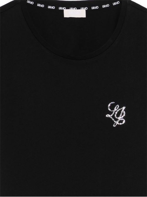 T-shirt donna nera con logo LIU-JO | TA6056JS923S9149
