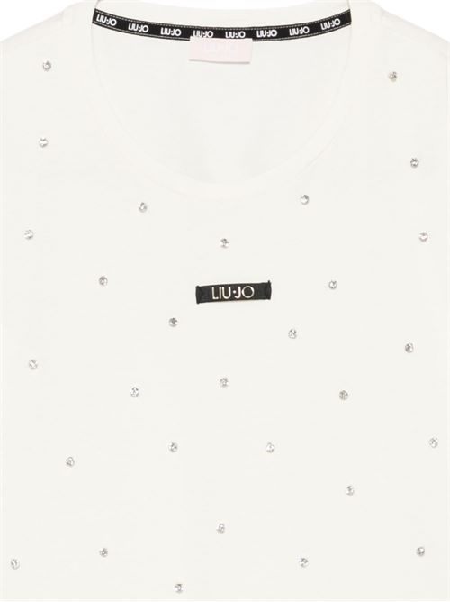 T-shirt donna Liu Jo panna con strass Swarovski all over LIU-JO | TA6157JS923M9223