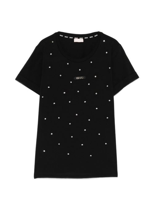 T-shirt donna Liu Jo nera con strass Swarovski all over LIU-JO | TA6157JS923W9414