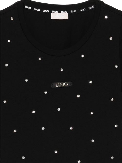 T-shirt donna Liu Jo nera con strass Swarovski all over LIU-JO | TA6157JS923W9414