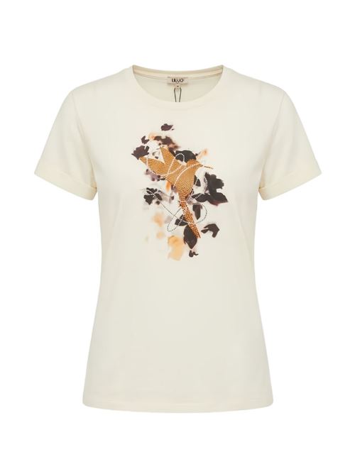 T-shirt donna Liu Jo panna con stampa strass LIU-JO | TA6163JS003P9207