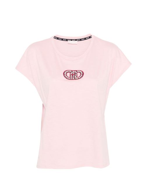 T-shirt donna Liu Jo rosa con logo e strass LIU-JO | TA6164JS870P9191