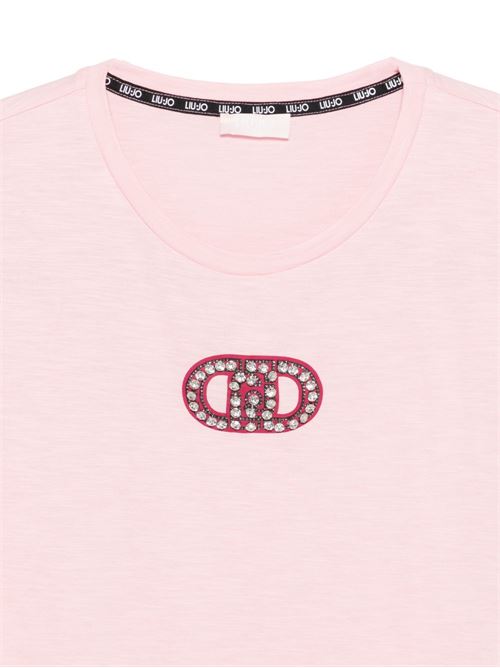 T-shirt donna Liu Jo rosa con logo e strass LIU-JO | TA6164JS870P9191