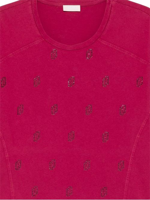 T-shirt donna Liu Jo crop ciliegia con logo e strass wash LIU-JO | TA6168JS923L9029