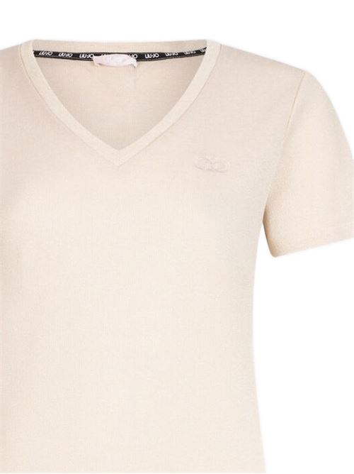 T-shirt donna panna con scollo a V LIU-JO | TA6175J3845X0659