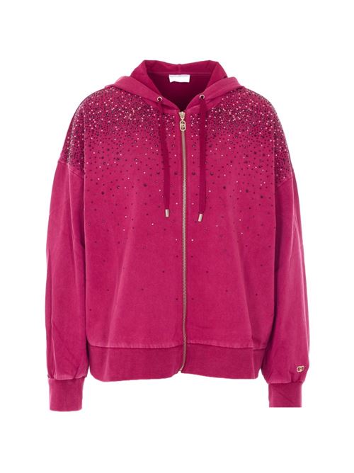 Felpa donna full zip con cappuccio e strass LIU-JO | TA6196JS008L9031
