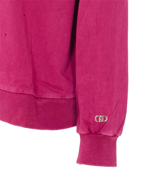 Felpa donna full zip con cappuccio e strass LIU-JO | TA6196JS008L9031