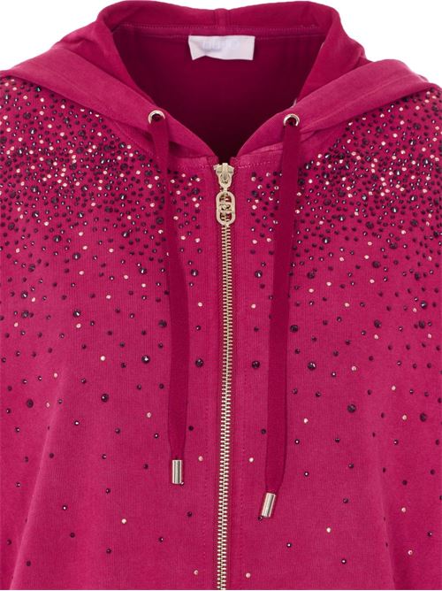 Felpa donna full zip con cappuccio e strass LIU-JO | TA6196JS008L9031