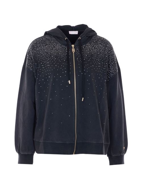 Felpa donna full zip con cappuccio e strass LIU-JO | TA6196JS008P9282